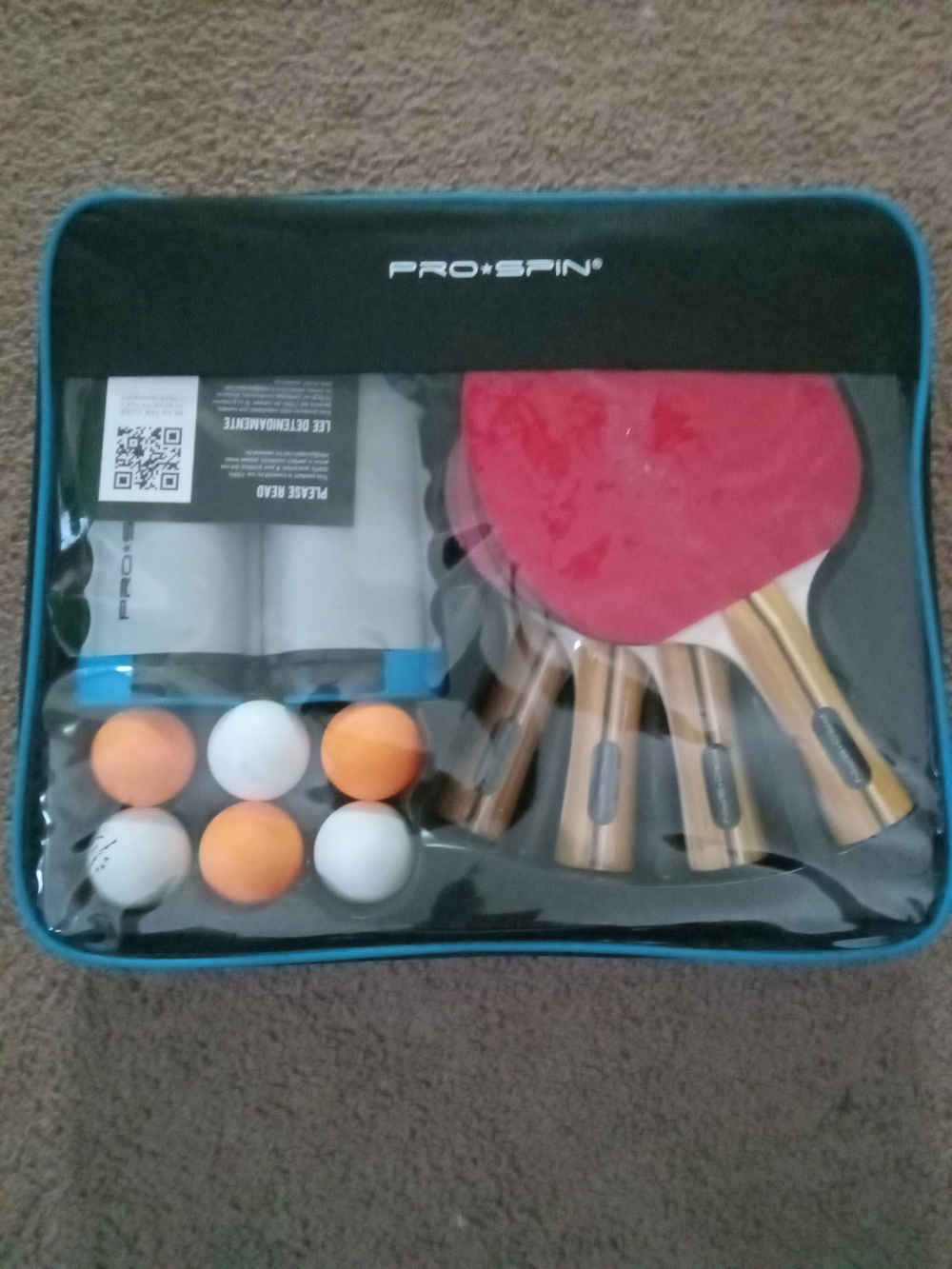 Pro*Spin Red Paddle Table Tennis Set with Orange and White Balls